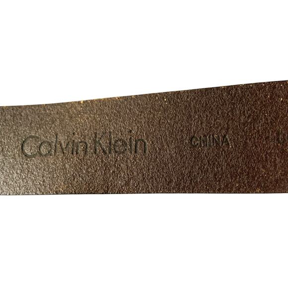 Calvin Klein Brown Leather Belt Black Square Buckle Size 32 Z22 - Picture 3 of 8